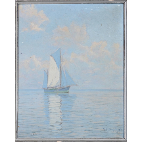 1215 - Arthur Radclyffe Dugmore (1870-1955) - Blue Sails, signed and dated 1947, oil on boad, 36 x 28.5cm... 