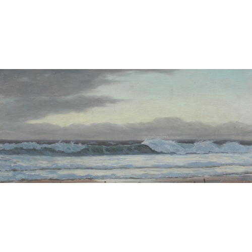 1219 - English School, early 20th c - The Sea, bears signature, oil on board, 14 x 31cm