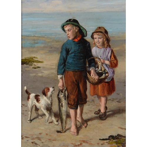 1223 - William Hemsley RBA (1817/19-1906) - The Prize Catch, signed verso, oil on panel, 20 x 14.5cmProvena... 