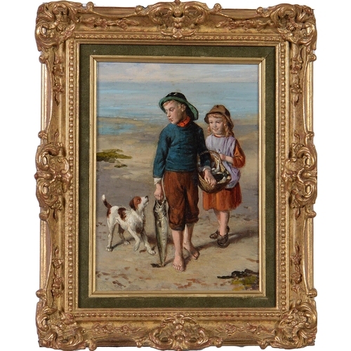 1223 - William Hemsley RBA (1817/19-1906) - The Prize Catch, signed verso, oil on panel, 20 x 14.5cmProvena... 