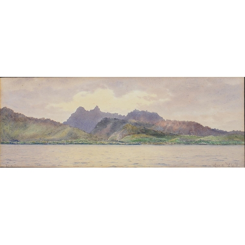 1227 - Louis Neville (1852-1919) - The Mountains of Tahiti, signed, dated 1917 and inscribed, watercolour, ... 