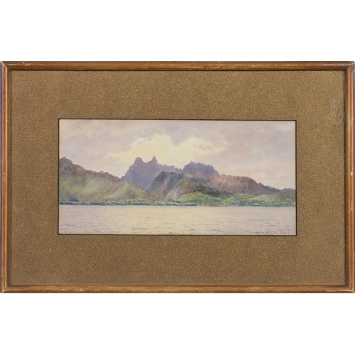 1227 - Louis Neville (1852-1919) - The Mountains of Tahiti, signed, dated 1917 and inscribed, watercolour, ... 