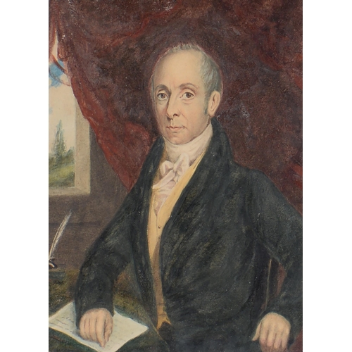 1228 - British School, 19th c - Portrait Minatare of a Gentleman, seated half length at a writing table bef... 