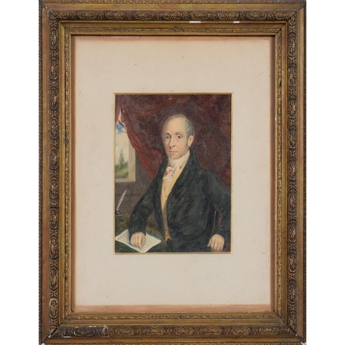 1228 - British School, 19th c - Portrait Minatare of a Gentleman, seated half length at a writing table bef... 