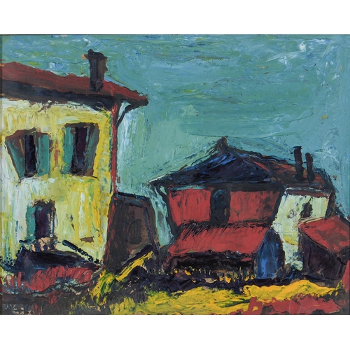 1237 - Jack Godderis (1916-1971) - Houses, oil on board, 38 x 47cm