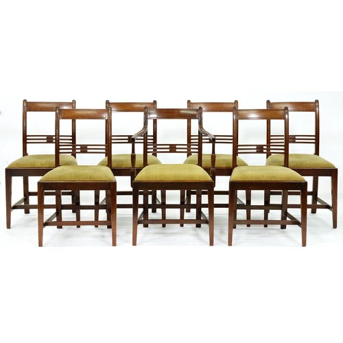 1248 - A set of seven Regency mahogany dining chairs, including an elbow chair, with slip seats, seat heigh... 