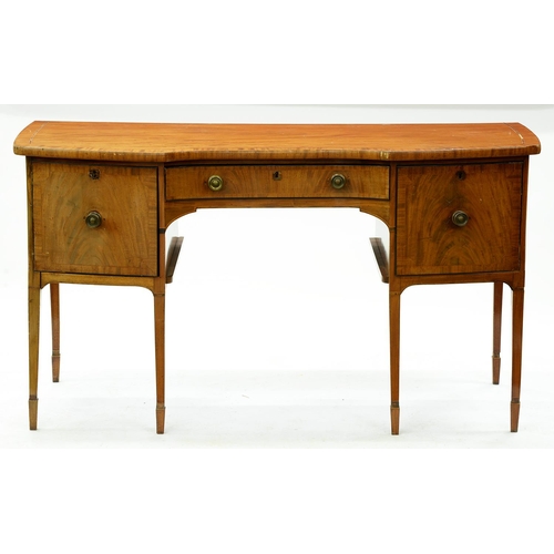 1257 - A George III mahogany sideboard, crossbanded and line inlaid throughout, on six square tapered legs,... 