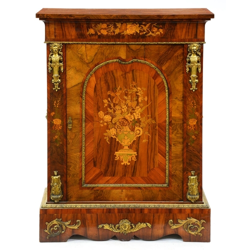 1258 - A Victorian ormolu mounted  walnut, kingwood and floral marquetry pier cabinet, the door with flower... 