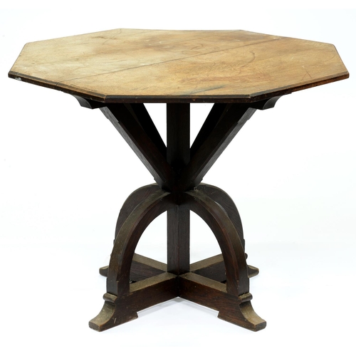 1287 - A Victorian Reformed Gothic oak table, based on a design by A W N Pugin, of exposed construction wit... 