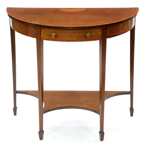 1311 - An Edwardian mahogany, satinwood and line inlaid side table, the top with fan patera and fitted with... 