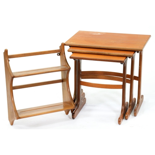 1325 - A set of Ercol ash hanging shelves and a G plan teak nest of tables, both 1979s,  shelves 42cm h, 43... 