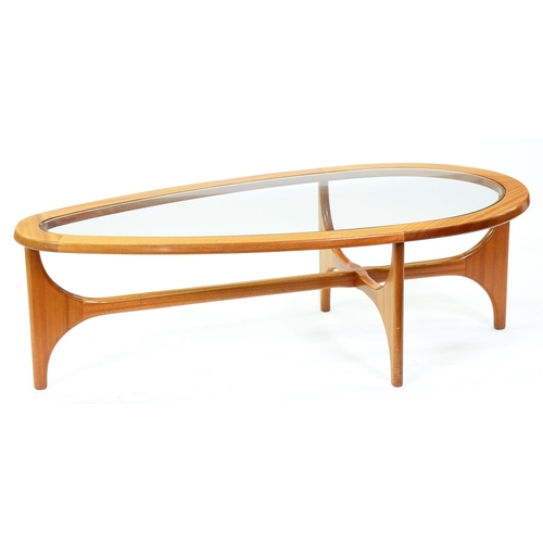 1327 - A Stonehill teak Stateroom coffee table, 1970s,  with glass top, 42cm h; 62 x 131cm, maker's label... 