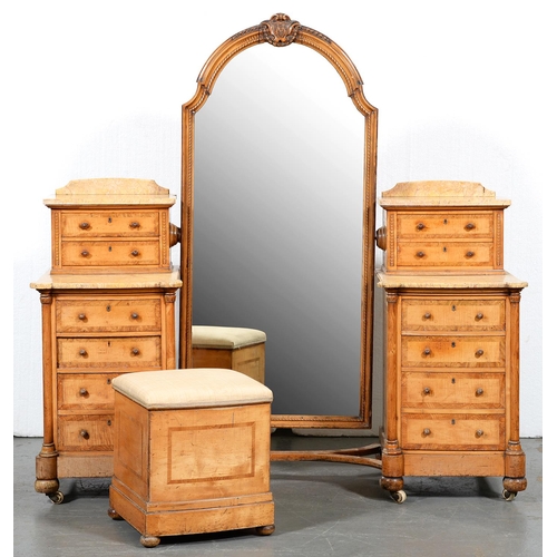 1333 - A Victorian maple and birch dressing table, the central mirror in ribbon carved arched frame crested... 