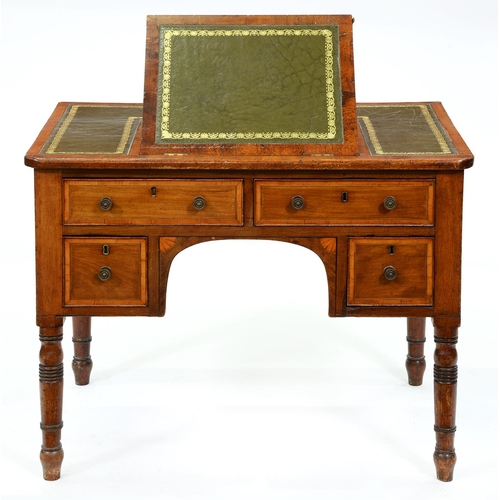 1343 - A Victorian mahogany writing table,  the leather inlet top with adjustable centre section, fitted wi... 