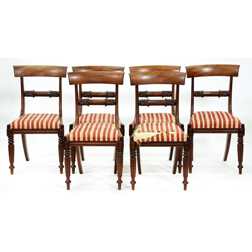 1364 -  A set of six William IV mahogany dining chairs,  with carved bar back and crisply carved centre rai... 