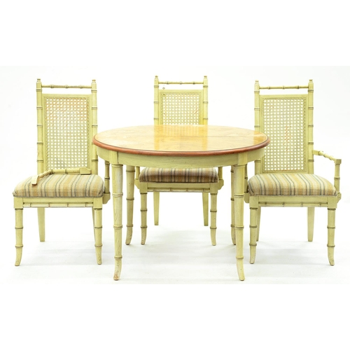 1372 - A set of three painted faux bamboo dining chairs,  in Regency style with caned back and a similar ro... 