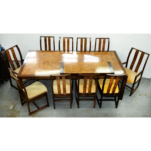 1374 - A  North American stained wood and elm dining table and set of eight chairs, late 20th c, table 74cm... 