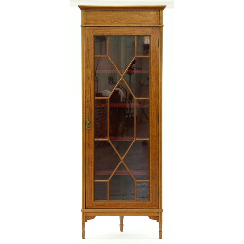 1388 - An Edwardian mahogany and inlaid corner cabinet,  on spade feet, 190cm h; 36 x 71cm