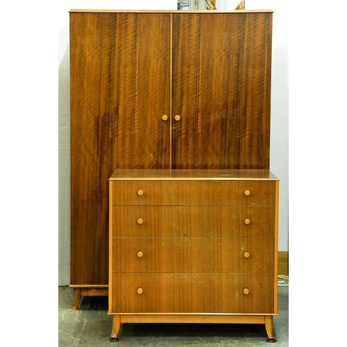 1389 - Heal's.  a walnut wardrobe and chest of drawers, mid 20th c, wardrobe 186cm h; 54 x 122cm, maker's i... 