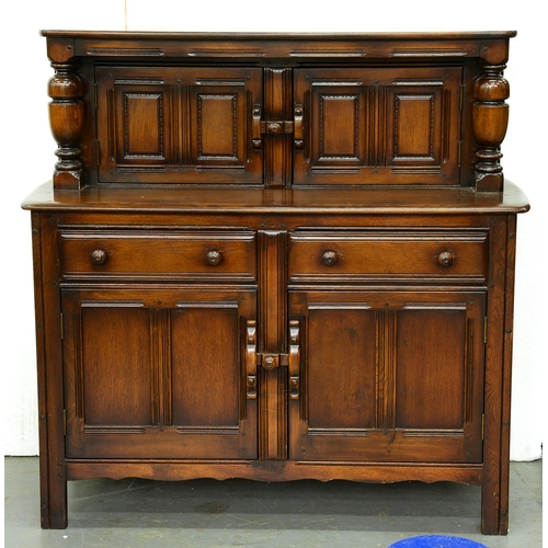 1394 - An antique style stained ash court cupboard,  124cm h; 45 x 122