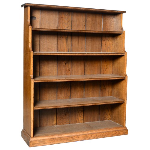 1367 - An oak waterfall bookcase, 20th c,  with boarded back, 123cm h; 31 x 104cm