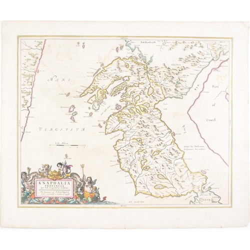 627 - Joan Blaeu - Knapdale double page engraved map from Blaeu's Atlas of Scotland, hand coloured, 50 x 6... 