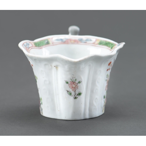 147 - An early Worcester creamboat, c1753-1757, the flared sides moulded with cartouches flanked by scroll... 