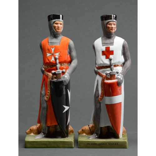 163 - Two Staffordshire bone china statuettes of knights, late 20th c, 32cm h