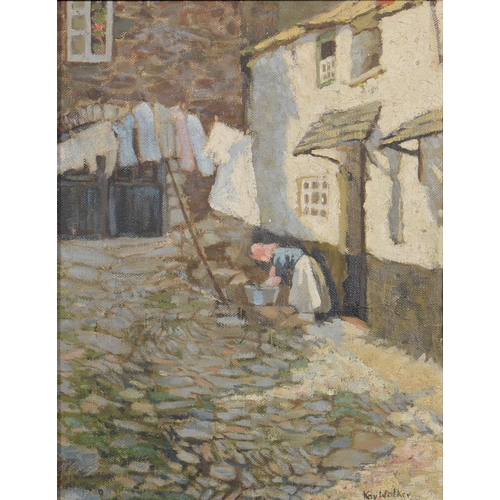 738 - Kay Walker (1892-1966) - Washing Day Newlyn, signed, oil on canvas, 44.5 x 34cmProvenance: Mrs P Wal... 