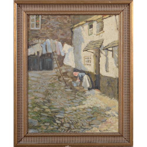 738 - Kay Walker (1892-1966) - Washing Day Newlyn, signed, oil on canvas, 44.5 x 34cmProvenance: Mrs P Wal... 