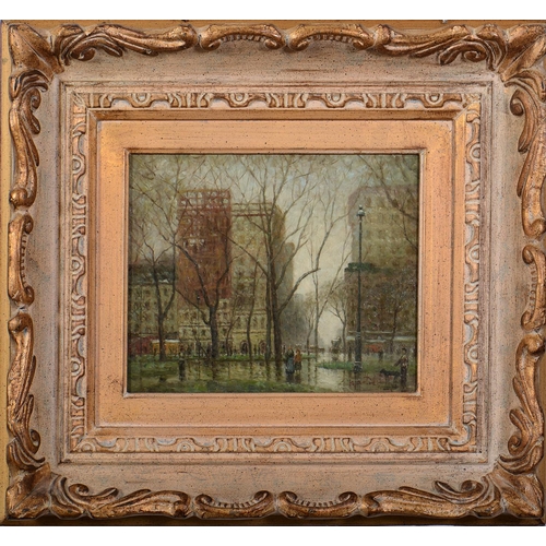 750 - French School, 20th c - Paris in the Rain, signed *artin, oil on panel, 19 x 24cm