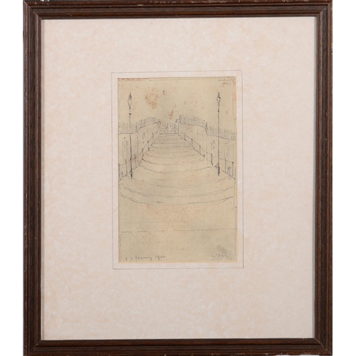 753 - Manner of Lowry - Steps, bears signature, date and inscription, pen and ink, 20 x 12.5cm... 