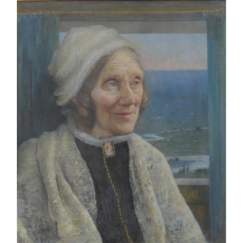 760 - Anna Louisa Swynnerton ARA, RP (1844-1933) - Portrait of Emma Woods, bust length, in a black dress w... 