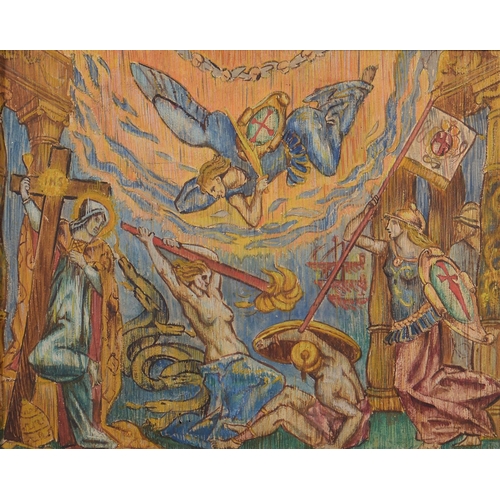 763 - 20th c School - Allegorical Figures, oil on card, 18.5 x 24cm