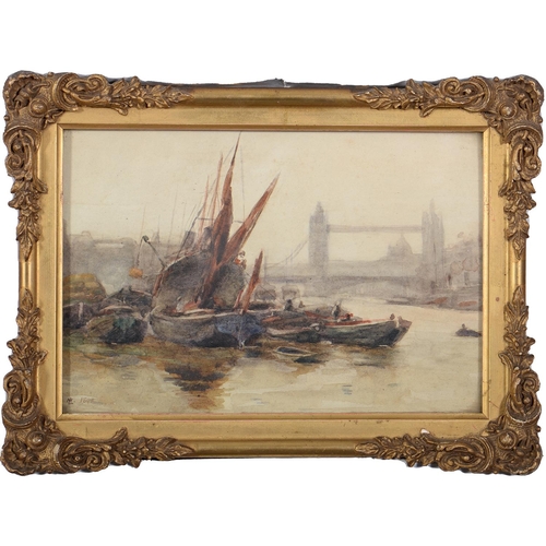 768 - English School, 1895 - Tower Bridge, signed with initials M L and dated, watercolour, 16 x 24cm... 