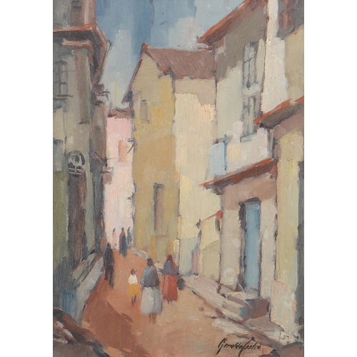 769 - Geraldo Castro (1914-1992) - Street in Viela, signed, oil on board, 21 x 15cm