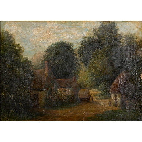 780 - English School, 19th c - A Devon Village, oil on canvas, 48 x 67cm and English School, 1916 - Fishin... 