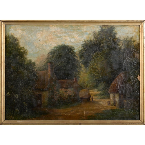 780 - English School, 19th c - A Devon Village, oil on canvas, 48 x 67cm and English School, 1916 - Fishin... 