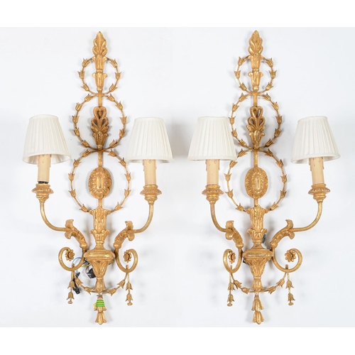 791 - A pair neo classical giltwood and metal twin branch wall lights, by Beaumont and Fletcher, ... 