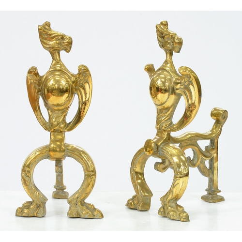 794 - A pair of cast brass fire dogs, 33cm h