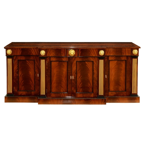 804 - A parcel gilt mahogany breakfront sideboard in Regency style, by R & D Davidson, London, applied... 