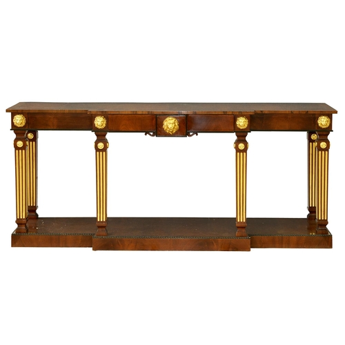 805 - A parcel gilt mahogany breakfront serving table in Regency style, by R & D Davidson, London, app... 