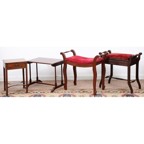 962 - Two Edwardian mahogany-stained music stools, a George III mahogany washstand and a mahogany occasion... 