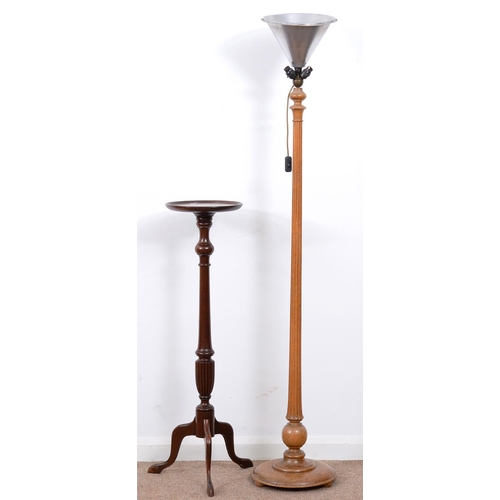 970 - A turned and limed oak standard lamp, mid 20th c, 152cm h excluding fitment and a Victorian mahogany... 