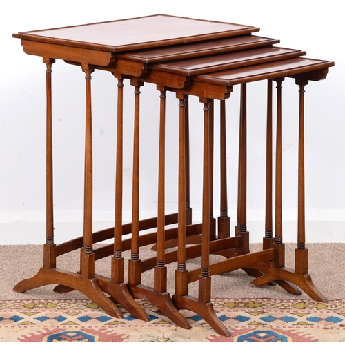 977 - A set of Edwardian mahogany quartetto tables, crossbanded in satinwood and line inlaid, 70cm h; 38 x... 