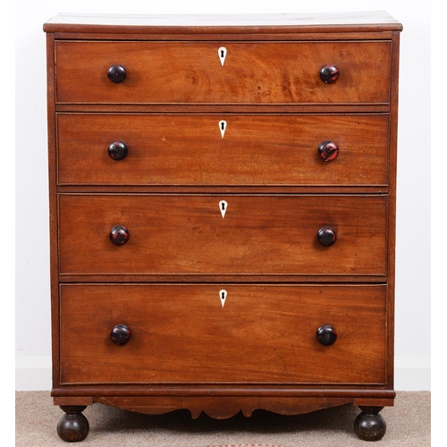 984 - A Victorian fruitwood chest of drawers, possibly Channel Islands, with bone escutcheons and black an... 