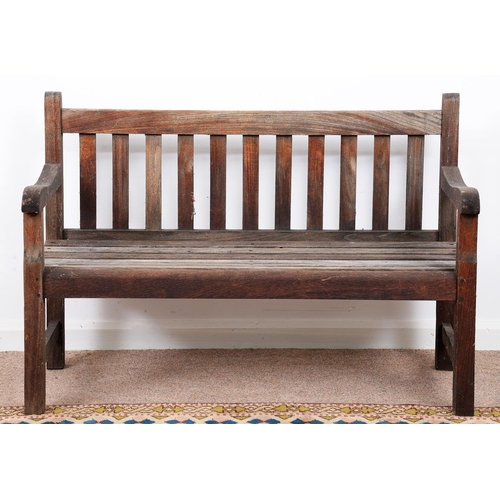 986 - A teak garden bench, with slatted back and seat, seat height 38cm, 122cm l