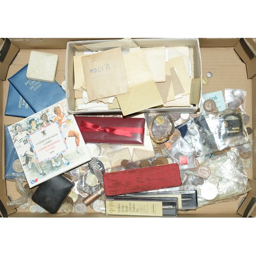 553 - Miscellaneous united Kingdom coins, pre and post-decimal, Parker and other pens, boxed, watches and ... 