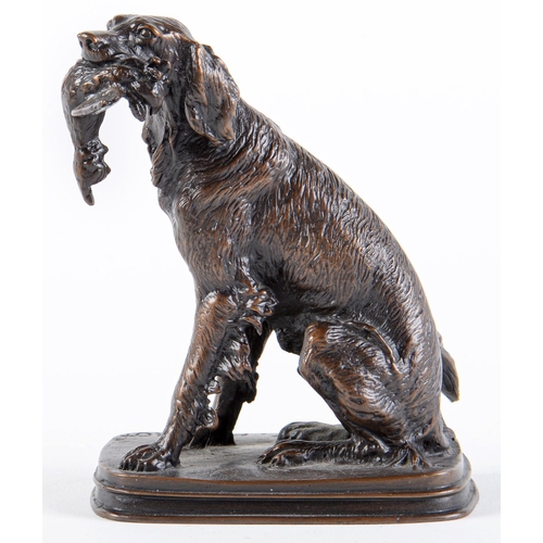 894 - A bronze sculpture of a retriever and pheasant cast from a model by F Pautrot, late 20th c, 12cm h... 