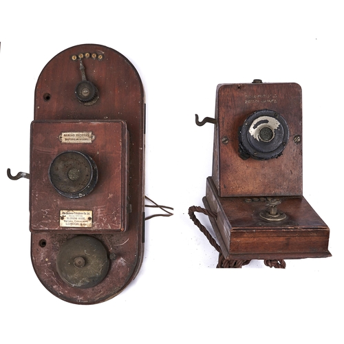 957 - A walnut CB wall telephone, The National Telephone Co Ltd, London, lacks earpiece and miscellaneous ... 